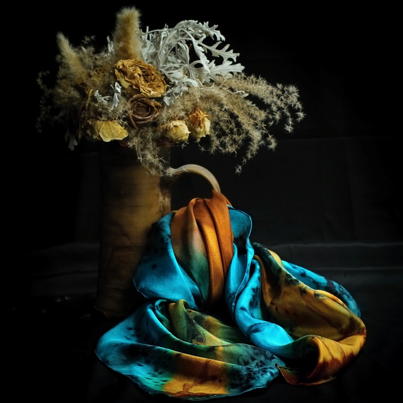 Hedvábný šátek - Medovo tyrkysový