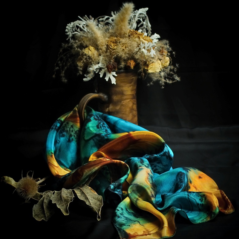 Hedvábný šátek - Tyrkysovo medový