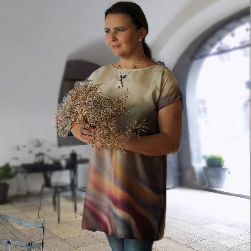 Hedvábná tunika - Hnědobéžová
