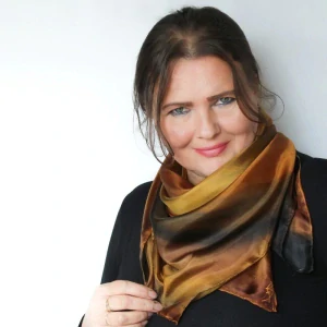 Hedvábný šátek - Žluto hnědý