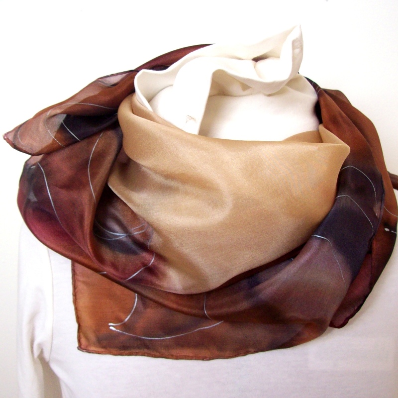 Hedvábný šátek - Hnědobéžový