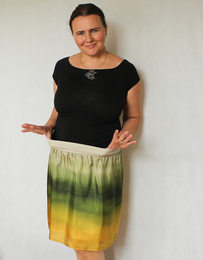Hedvábná sukně - Olivy a hořčice