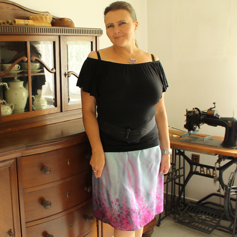 Hedvábná sukně -Růžovo šedá