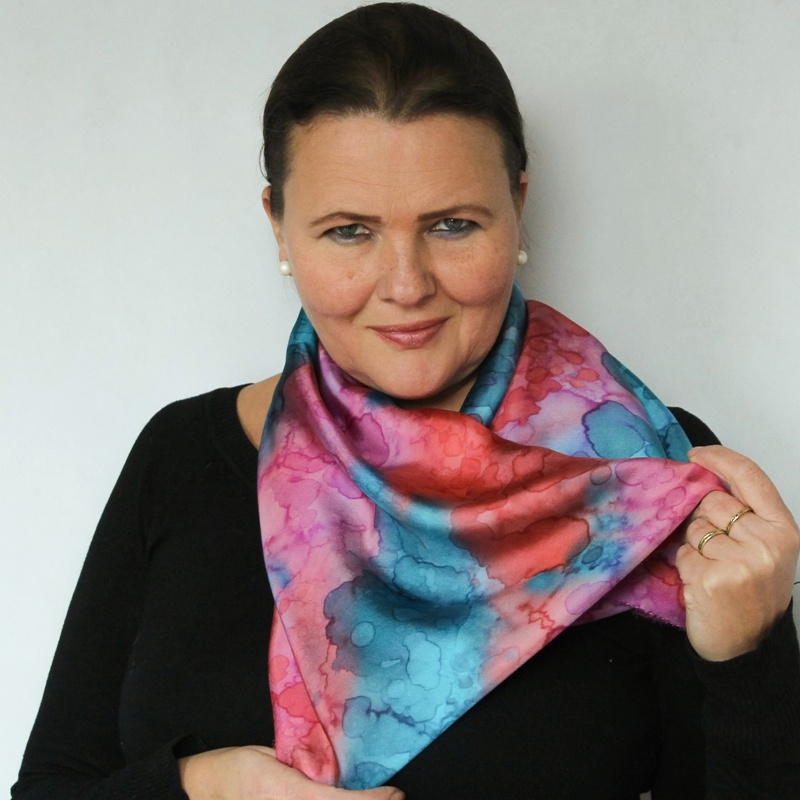 Hedvábný nákrčník - Tyrkysovo růžové bublinky