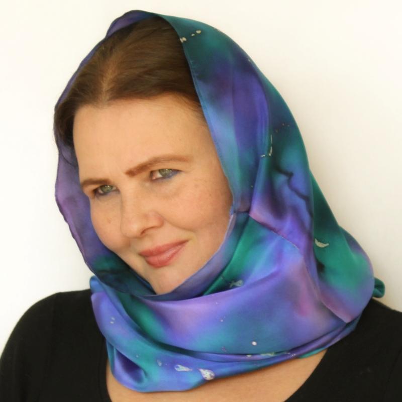 Hedvábný nákrčník - Fialovo tyrkysové nebe