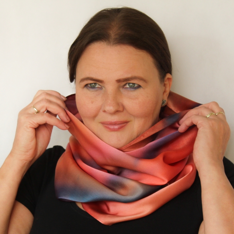 Hedvábný nákrčník - Modro lososový