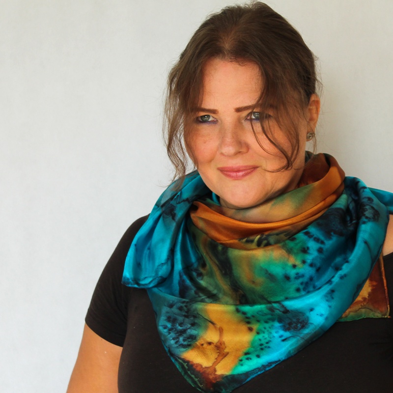 Hedvábný šátek - Medovo tyrkysový