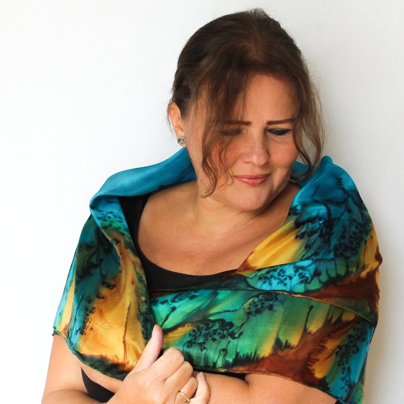 Hedvábný šátek - Tyrkysovo medový