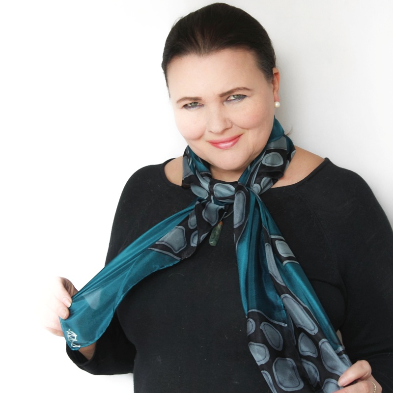 Hedvábný šátek - Šedo petrolejové oblázky