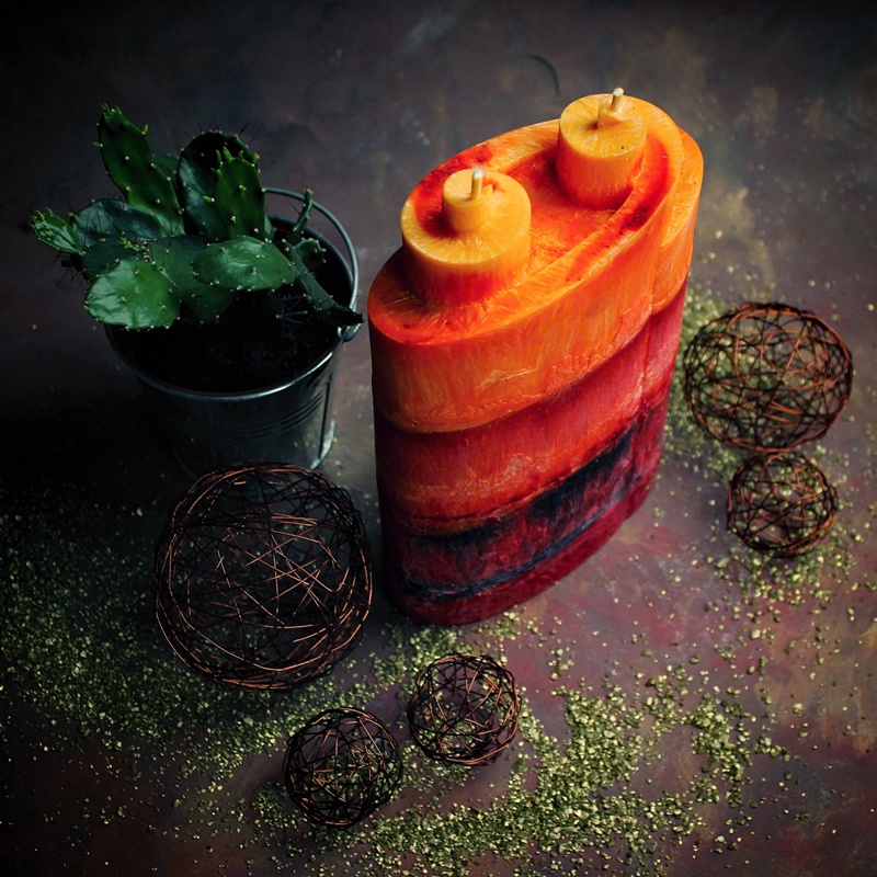 Svíčka Dvojitá spirála - V barvách ohně