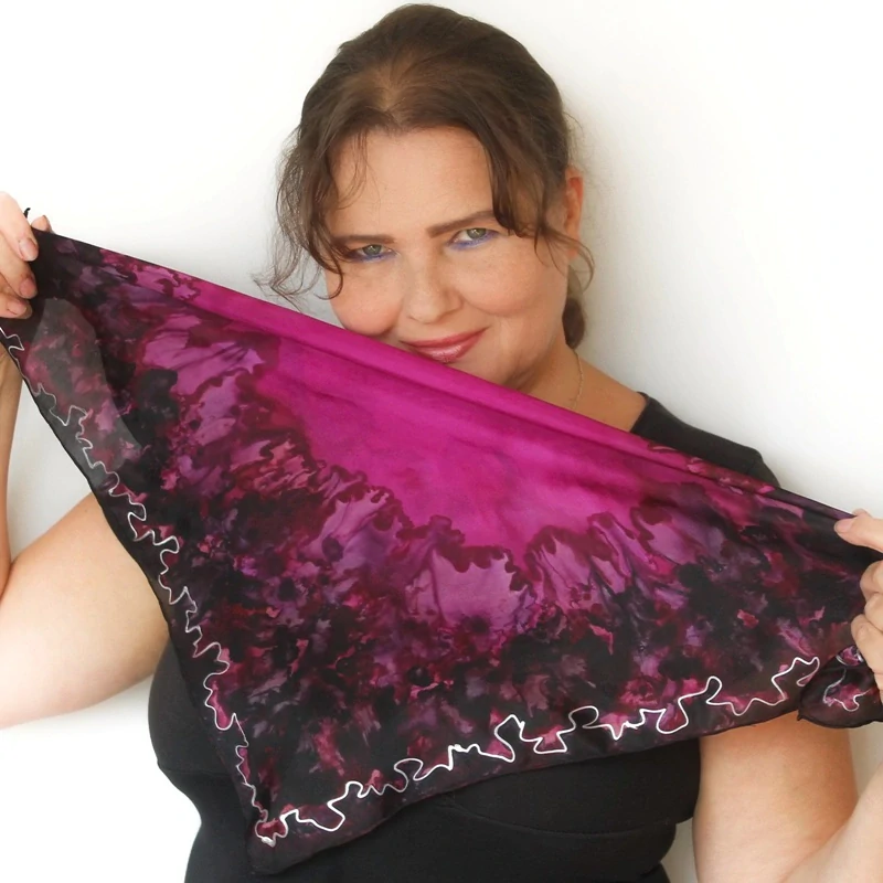 Hedvábný šátek - Černá a fuchsie