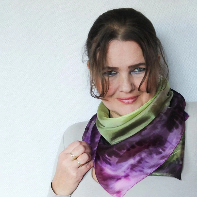 Hedvábný šátek - Zeleno růžový