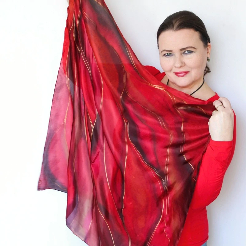 Hedvábný šátek - Hnědočervený s mědí