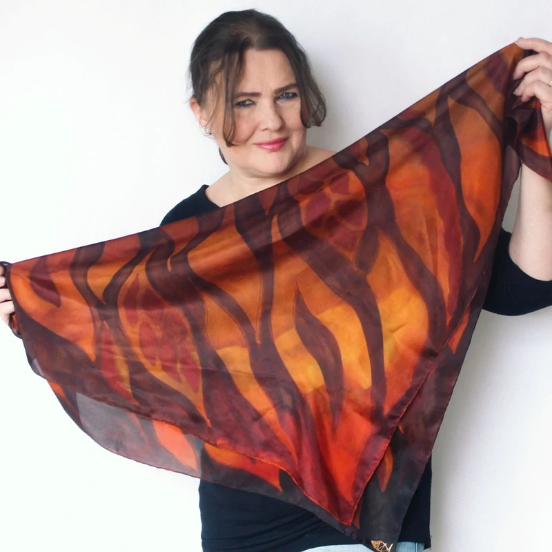 Hedvábný šátek - Oranžovo skořicový