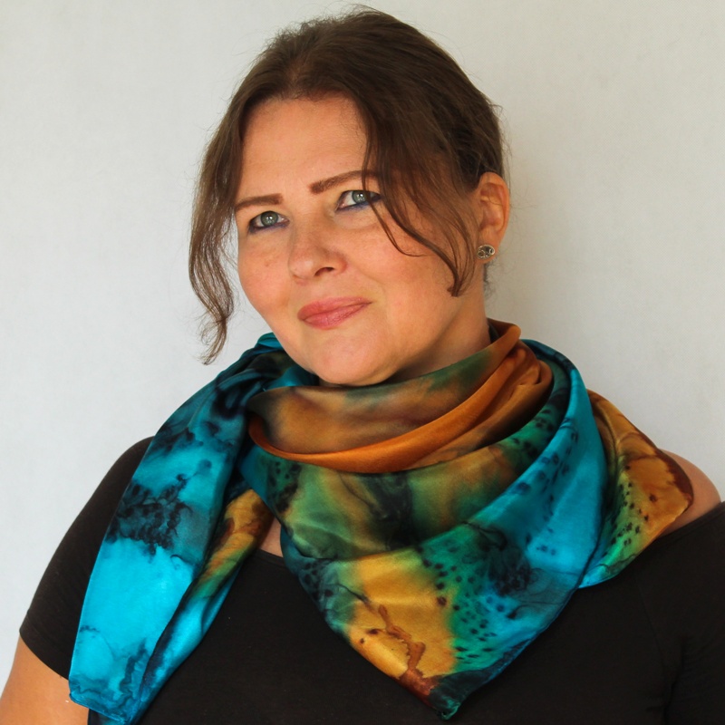 Hedvábný šátek - Medovo tyrkysový