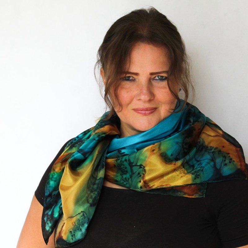 Hedvábný šátek - Tyrkysovo medový