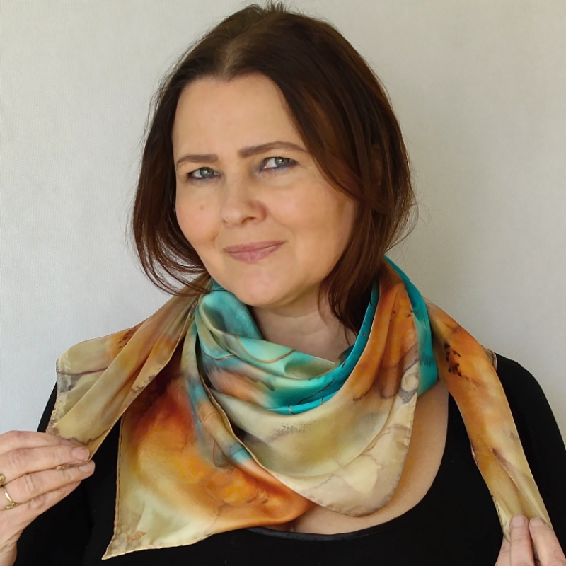 Hedvábný šátek - Béžovo tyrkysový twill