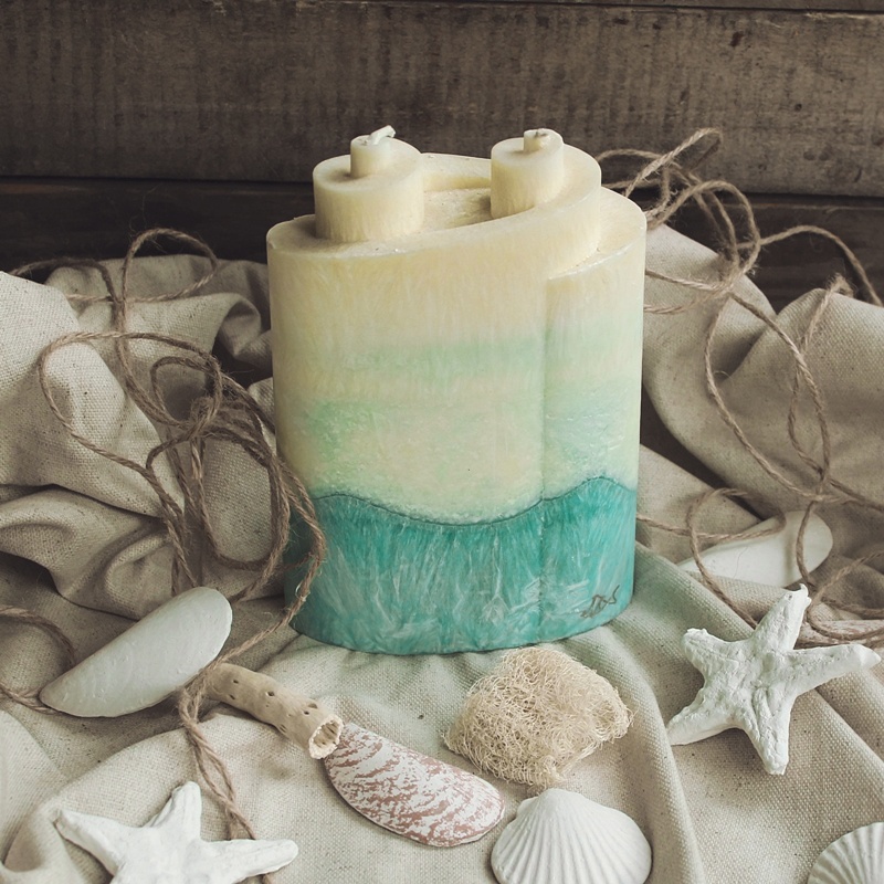 Svíčka Dvojitá spirála-Tyrkysovo vanilková