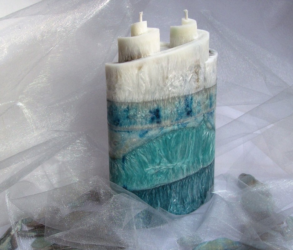 Svíčka Dvojitá spirála-Smaragdové moře