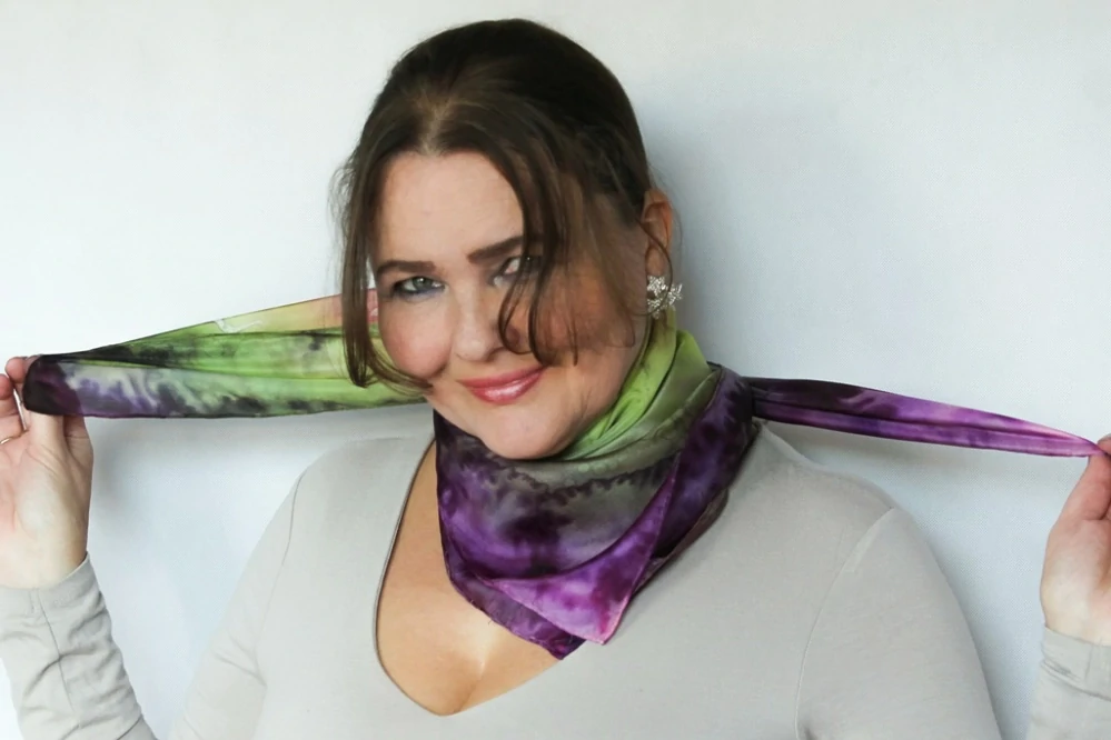 Hedvábný šátek - Zeleno růžový