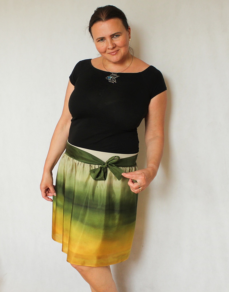 Hedvábná sukně - Olivy a hořčice