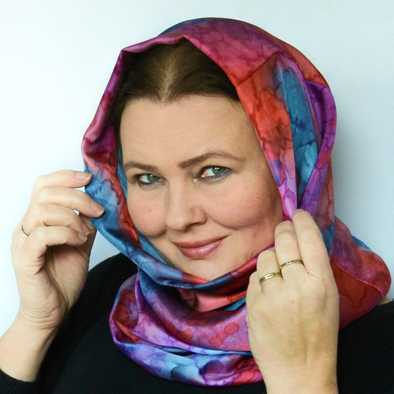 Hedvábný nákrčník - Tyrkysovo růžové bublinky