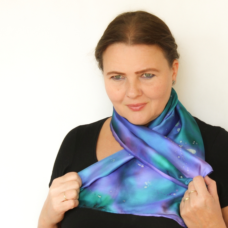 Hedvábný nákrčník - Fialovo tyrkysové nebe