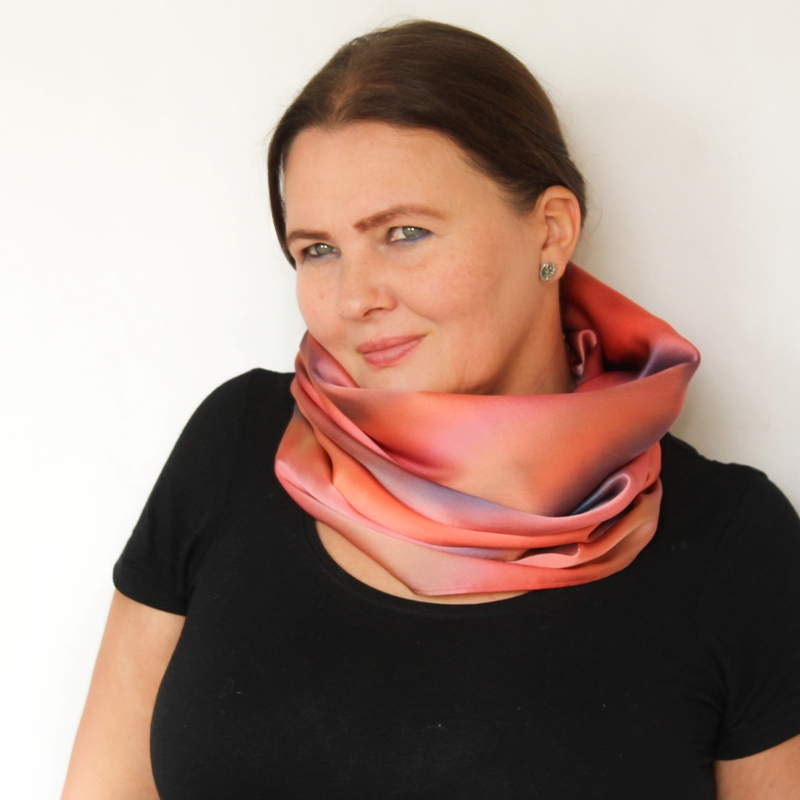 Hedvábný nákrčník - Modro lososový