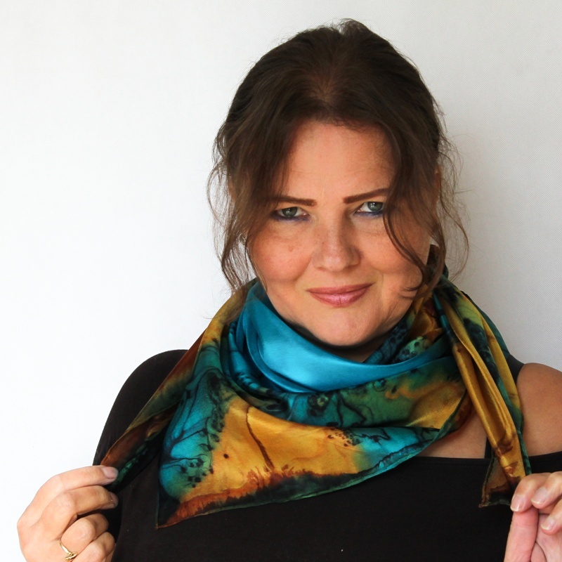 Hedvábný šátek - Tyrkysovo medový