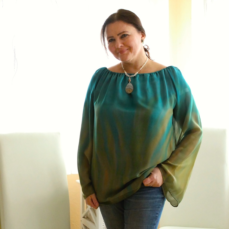 Hedvábná tunika - Olivy a petrolej