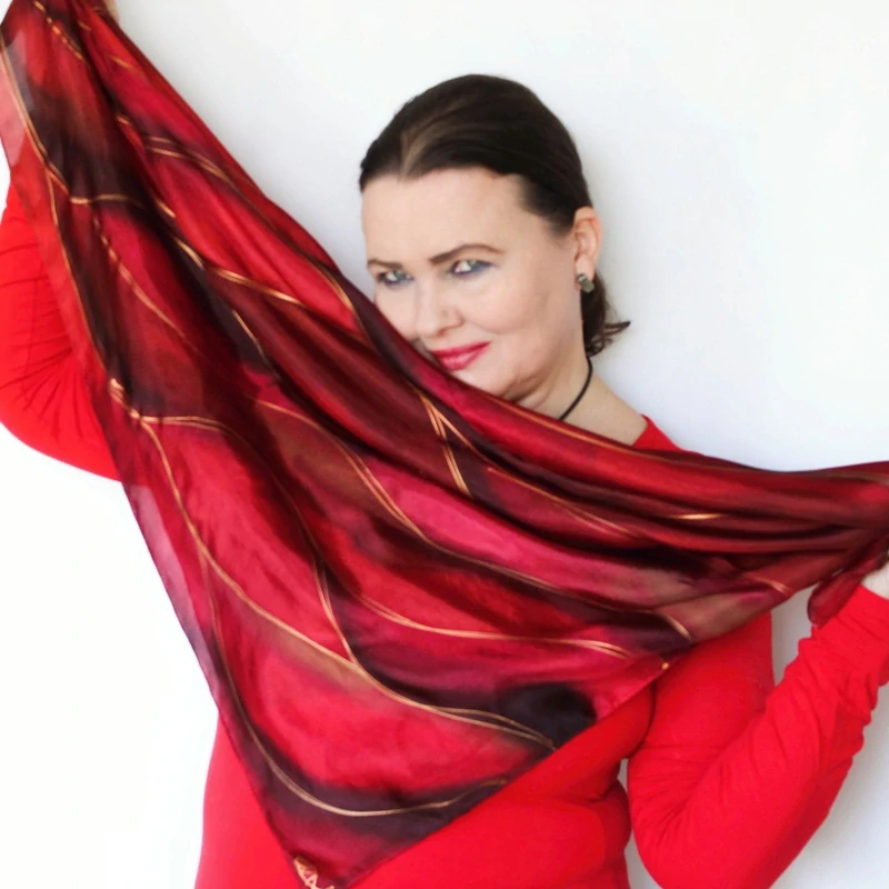 Hedvábný šátek - Hnědočervený s mědí