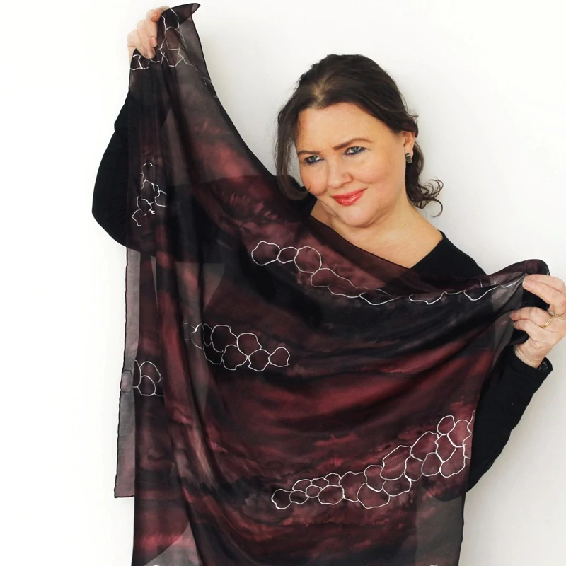 Hedvábný šátek - Bordo s oblázky