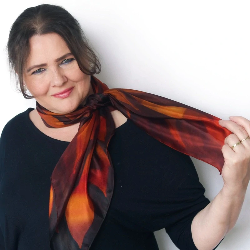 Hedvábný šátek - Oranžovo skořicový