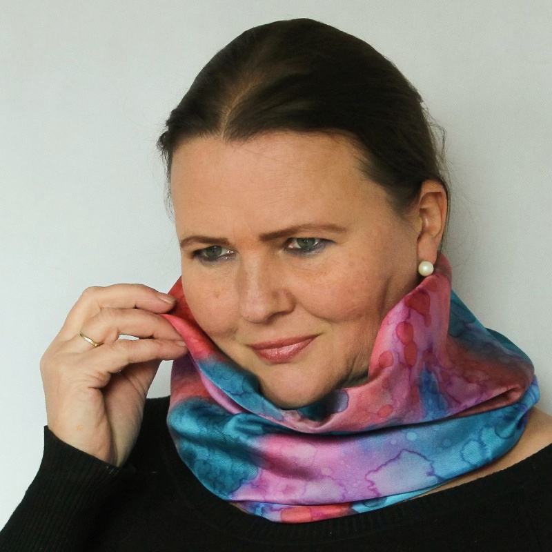 Hedvábný nákrčník - Tyrkysovo růžové bublinky