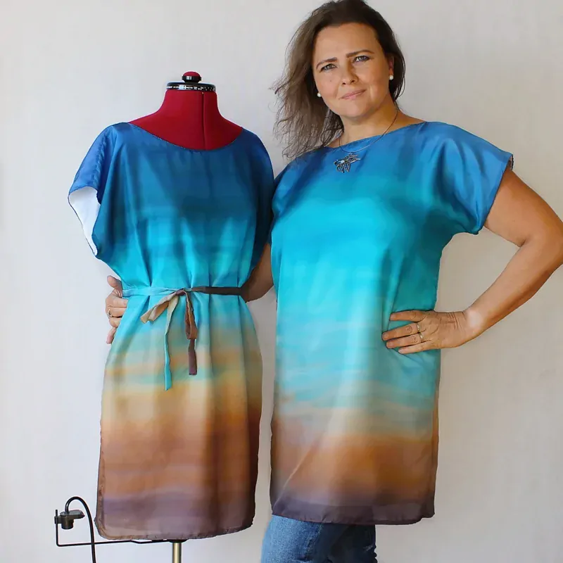 Hedvábná tunika - Hnědomodrá