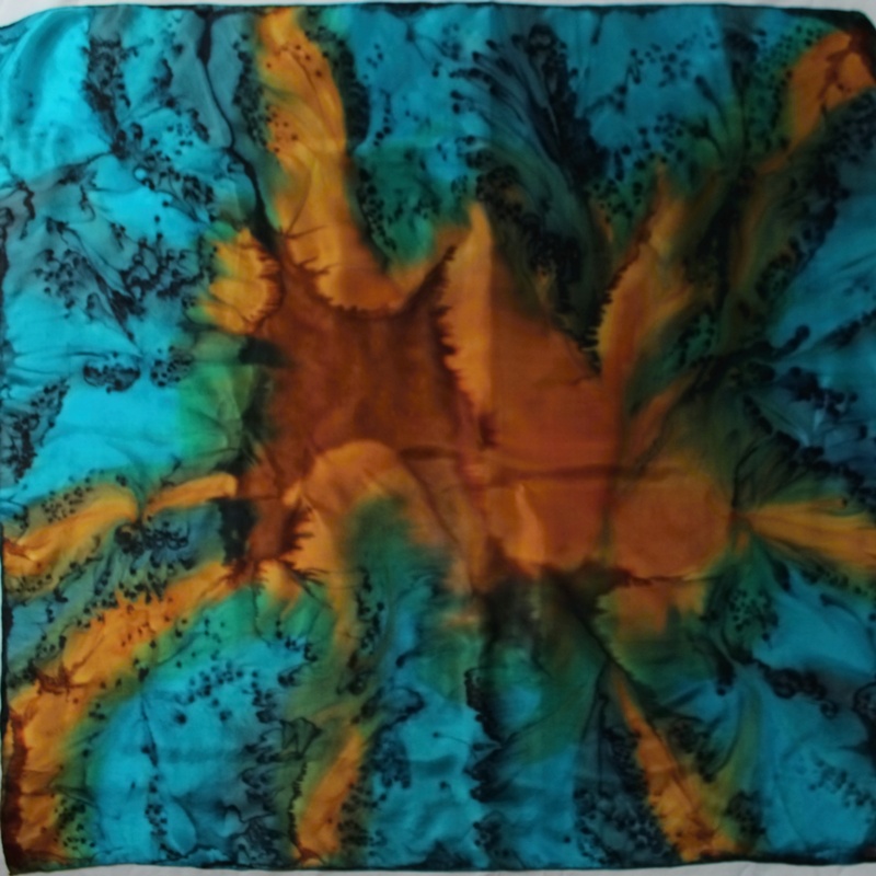 Hedvábný šátek - Medovo tyrkysový