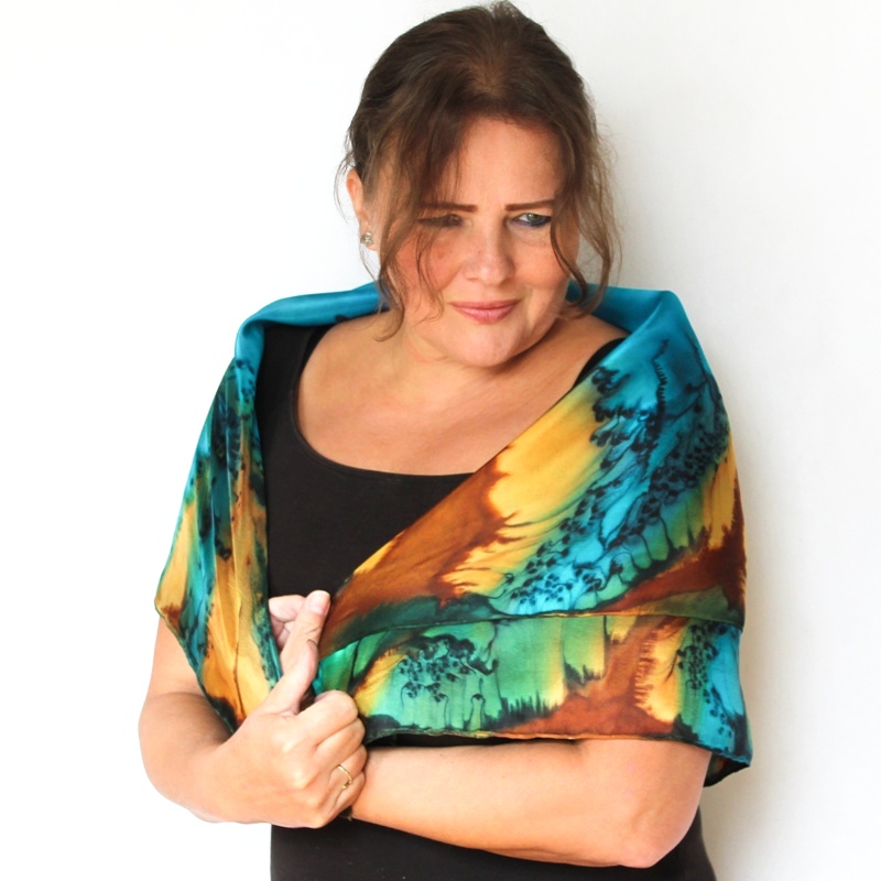 Hedvábný šátek - Tyrkysovo medový