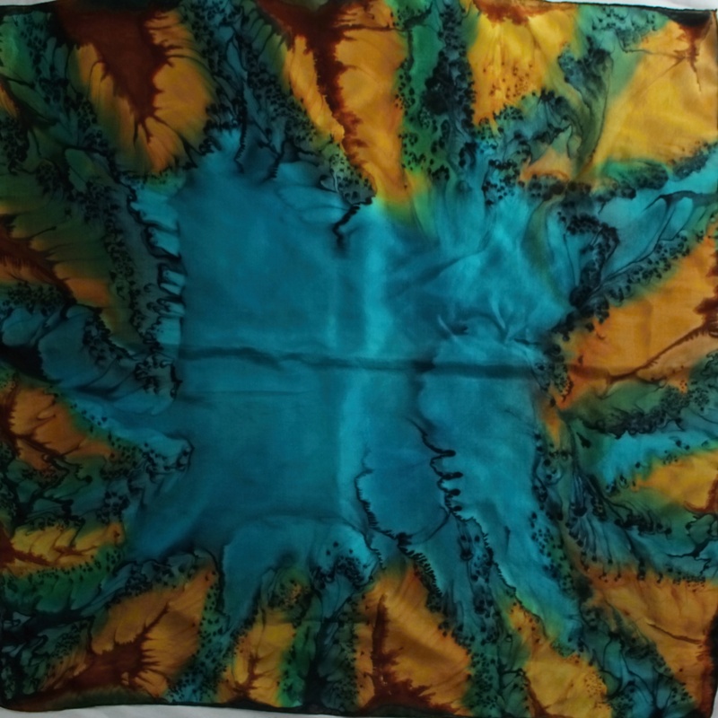 Hedvábný šátek - Tyrkysovo medový