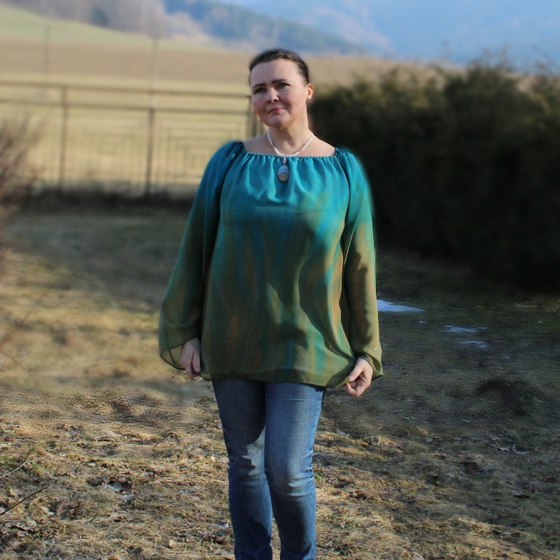 Hedvábná tunika - Olivy a petrolej